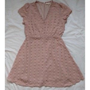 BaeVely Pink Swiss Dot V-neck Dress Cottagecore Coquette Fairy Womens Medium